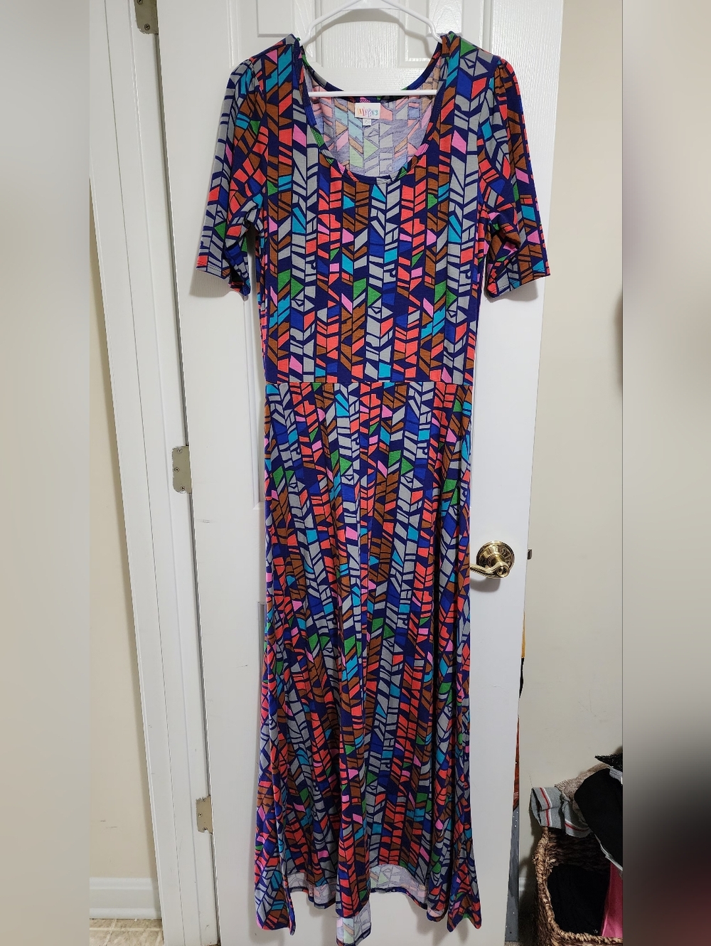 LuLaRoe Ana Multicolor Geometric Maxi Dress Size Large